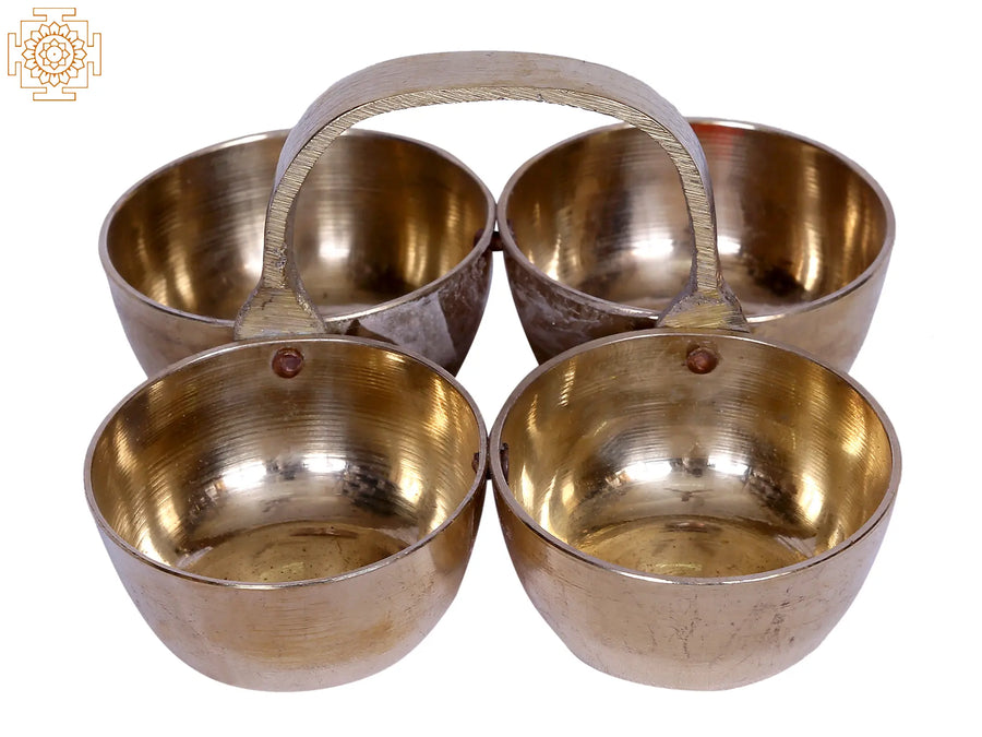 3" Brass Puja Ritual Bowl Set for Chawal Kumkum Turmeric Sandal