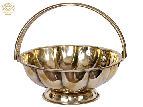 9" Pookudai Brass Flower Basket Idol for Home Decor