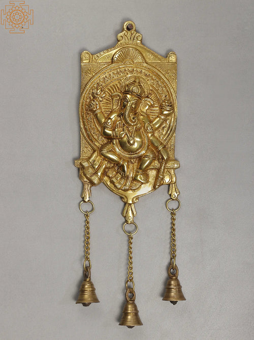 16" Brass Lord Ganesha Wall Hanging with Bells for Pooja