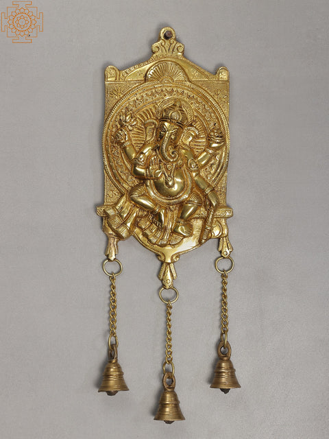 16" Brass Lord Ganesha Wall Hanging with Bells