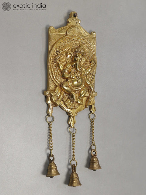 16" Brass Lord Ganesha Wall Hanging with Bells