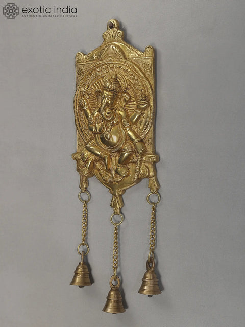 16" Brass Lord Ganesha Wall Hanging with Bells