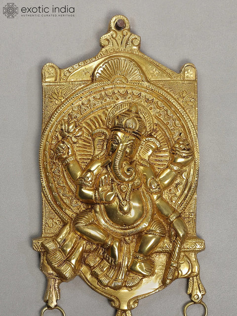 16" Brass Lord Ganesha Wall Hanging with Bells