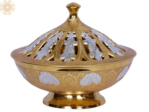 9" Brass Designer Bowl with Lid for Home Decor