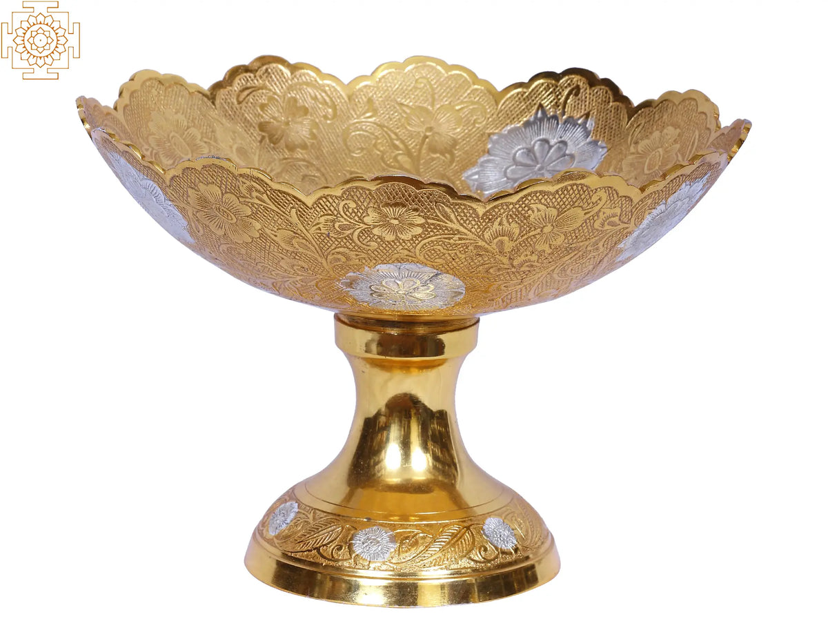 10" Brass Flower Design Bowl Stand