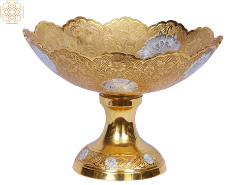 10" Brass Flower Design Bowl Stand for Home Decor