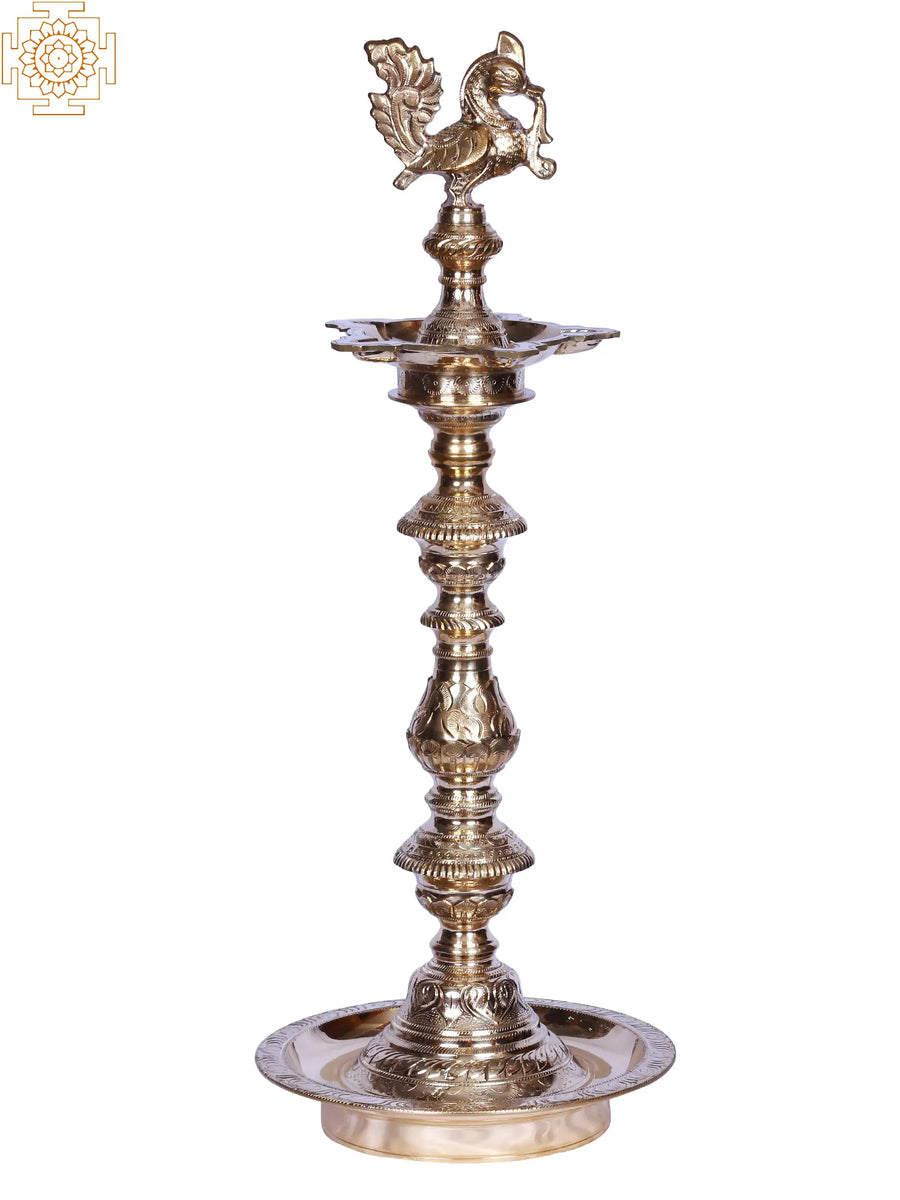 26" Brass Kuthu Vilakku Oil Lamp for Pooja