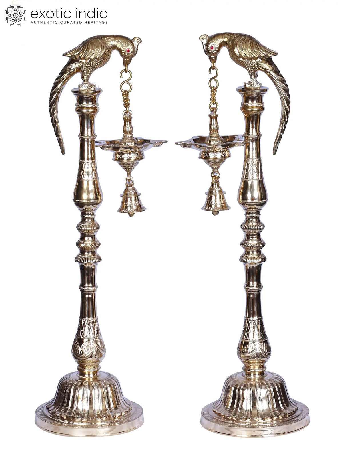 30" Brass Parrot Lamp with Ten Wicks and Bell