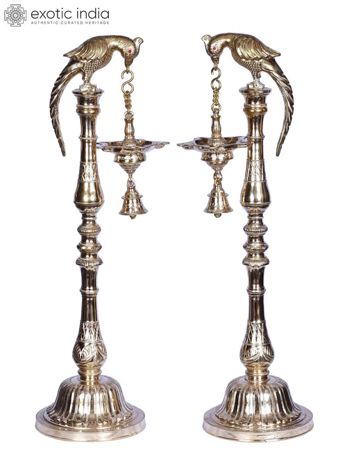 30" Brass Parrot Lamp with Ten Wicks and Bell