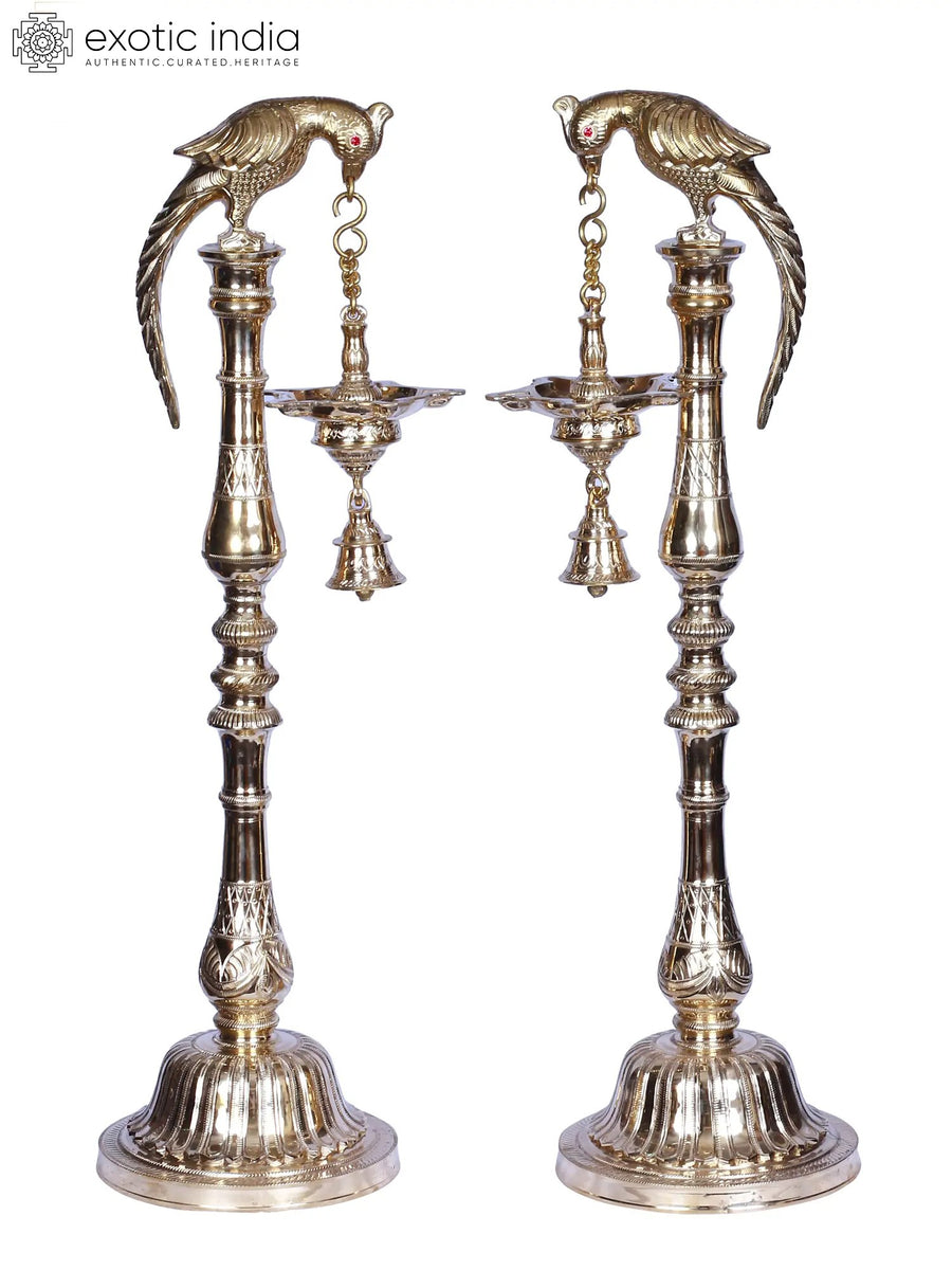 30" Brass Parrot Lamp with Ten Wicks and Bell