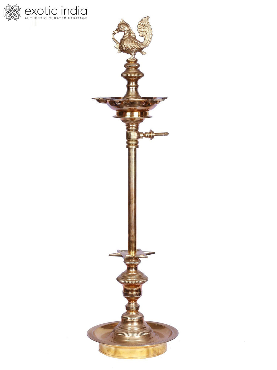 39" Brass Vilakku Oil Lamp for Pooja