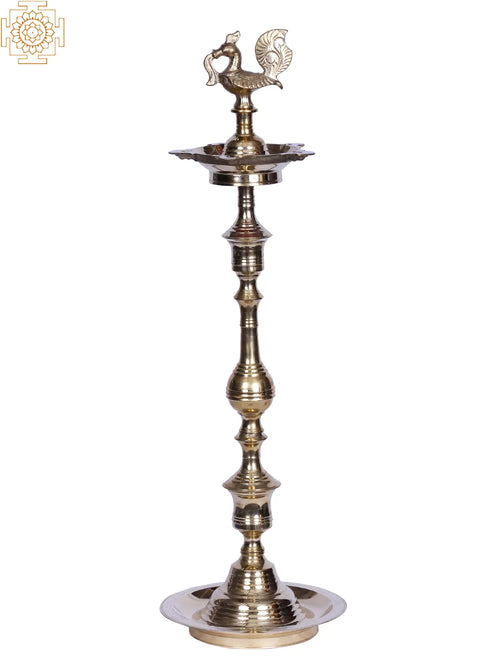 25" Brass Kuthu Vilakku Oil Lamp for Pooja