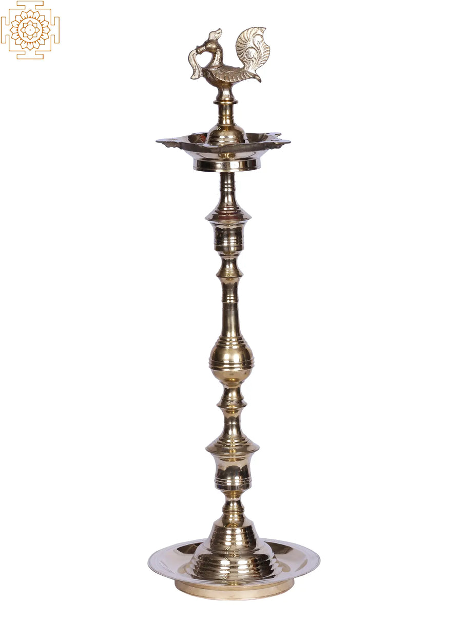 25" Brass Kuthu Vilakku Oil Lamp for Pooja