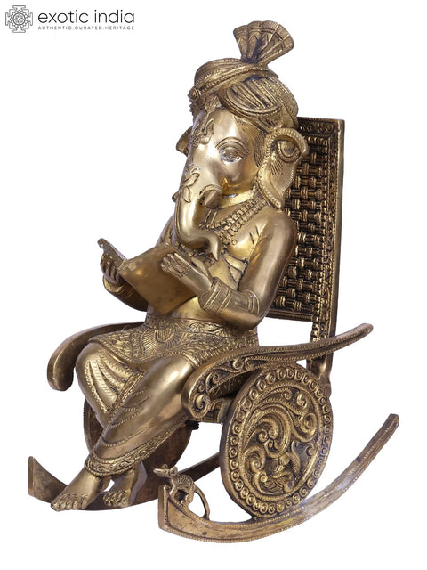 16" Brass Reading Ganesha
