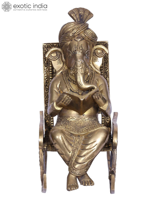 16" Brass Reading Ganesha