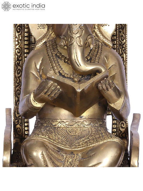 16" Brass Reading Ganesha