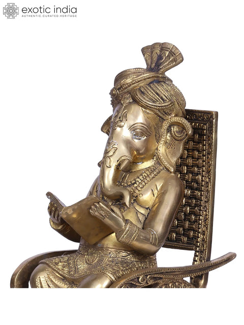 16" Brass Reading Ganesha