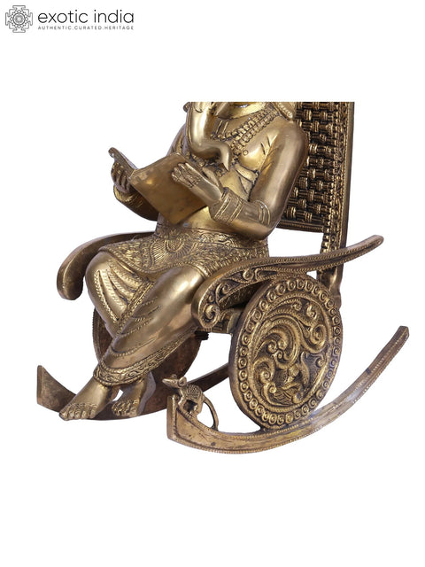 16" Brass Reading Ganesha
