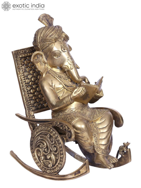 16" Brass Reading Ganesha