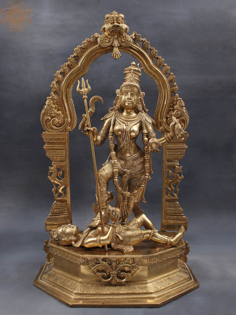 22" Handmade Brass Goddess Kali Idol with Kirtimukha