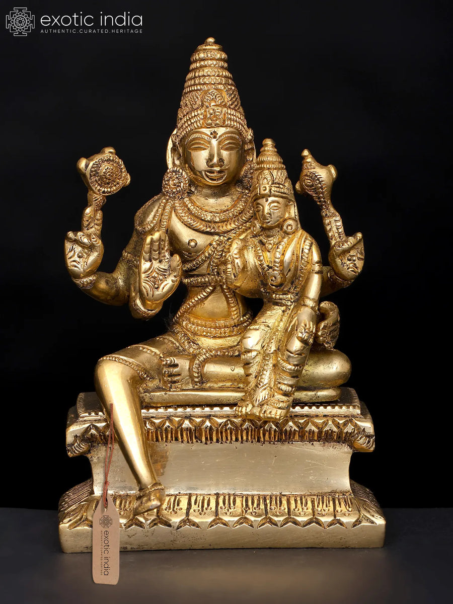 6" Lord Vishnu and Goddess Lakshmi Brass Statue Handmade