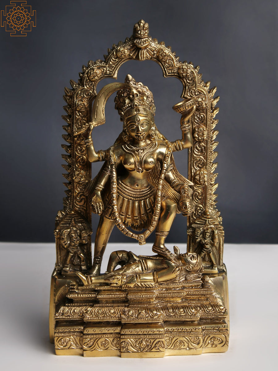 10" Brass Goddess Kali with Kirtimukha Statue