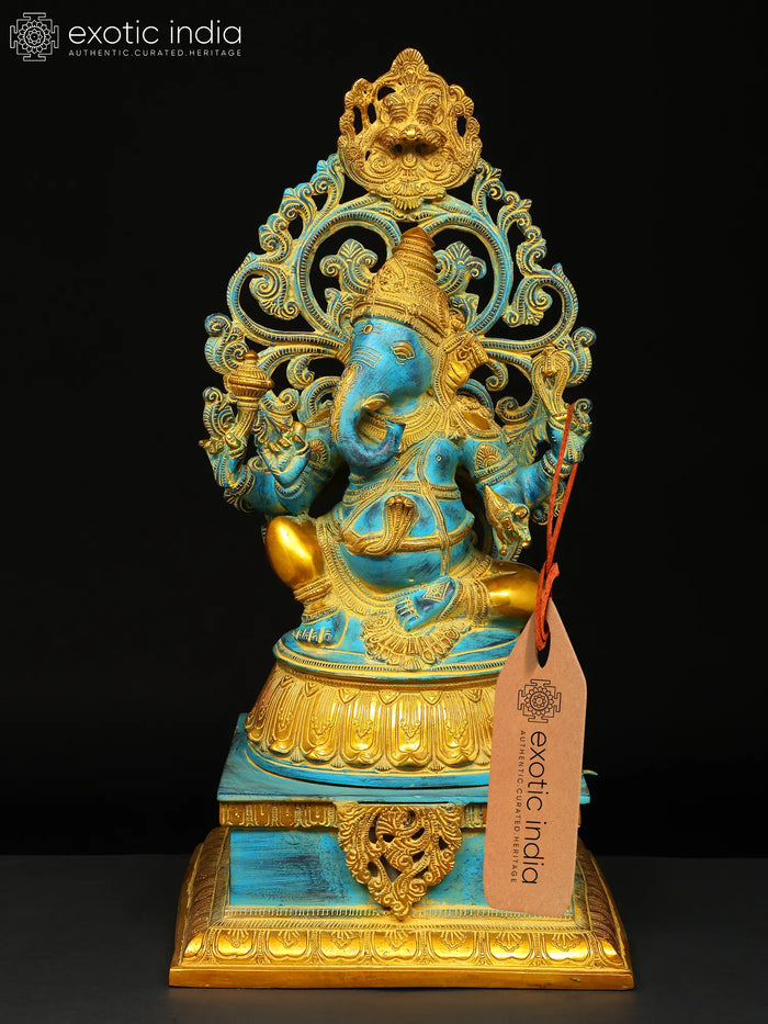 20" Lord Ganesha Brass Statue on Kirtimukha Pedestal