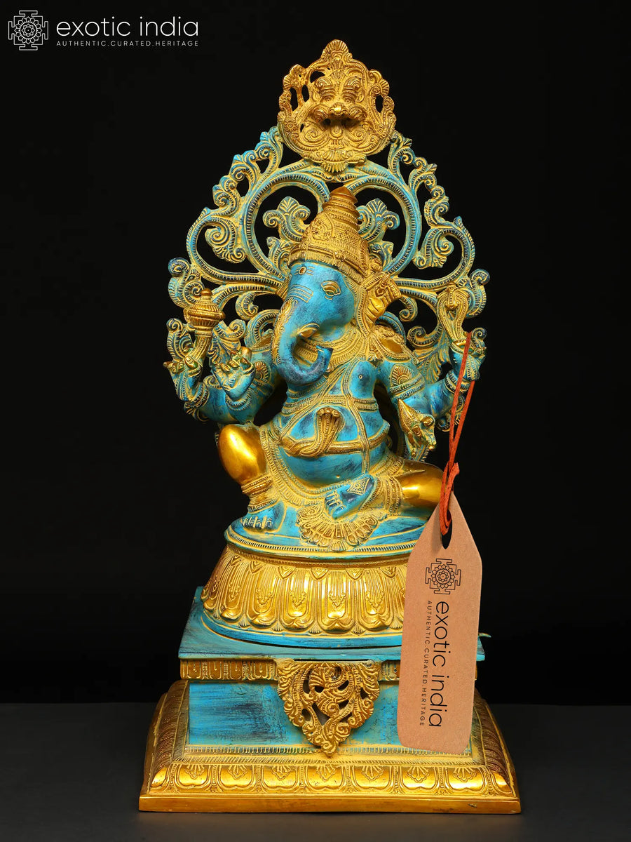 20" Lord Ganesha Brass Statue on Kirtimukha Pedestal