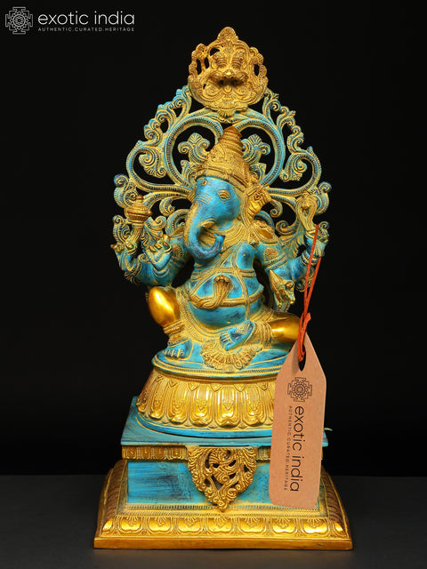 20" Lord Ganesha Seated on High Pedestal with Kirtimukha