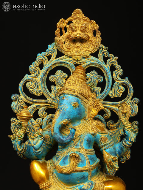20" Lord Ganesha Seated on High Pedestal with Kirtimukha