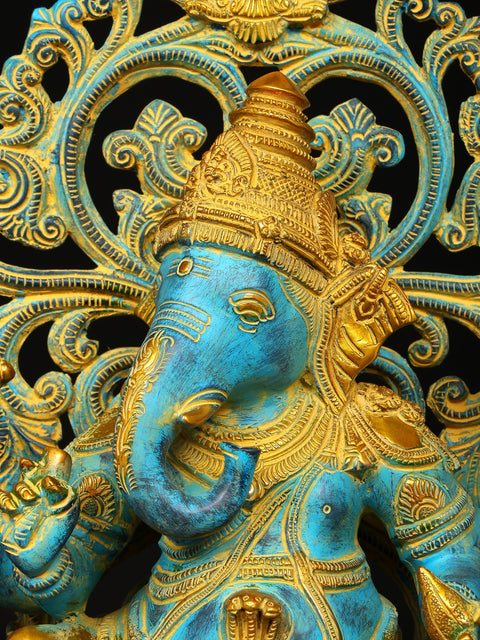 20" Lord Ganesha Seated on High Pedestal with Kirtimukha
