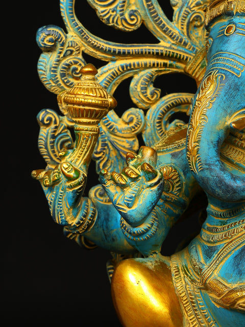 20" Lord Ganesha Seated on High Pedestal with Kirtimukha