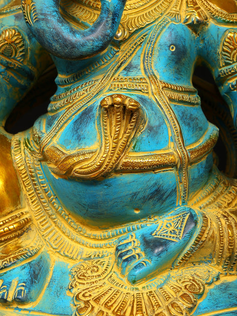 20" Lord Ganesha Seated on High Pedestal with Kirtimukha