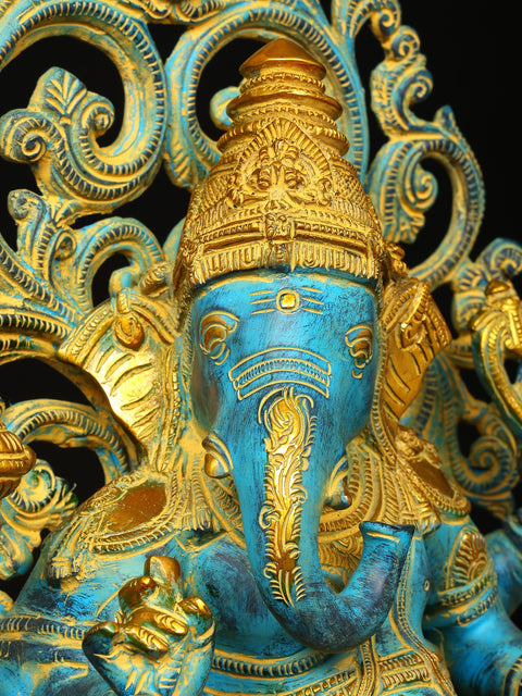 20" Lord Ganesha Seated on High Pedestal with Kirtimukha