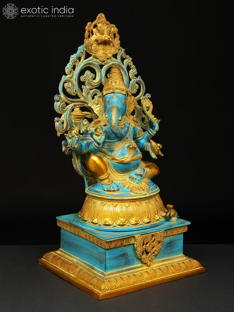 20" Lord Ganesha Seated on High Pedestal with Kirtimukha