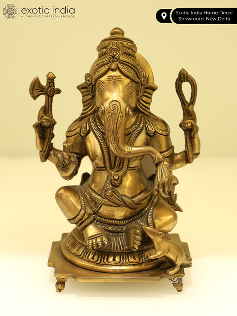 8" Lord Ganesha Seated on Pedestal