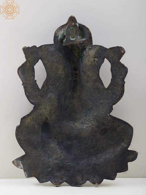 10" Brass Lord Ganesha Seated On Lotus Wall Hanging