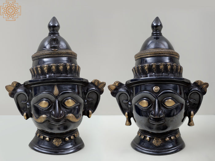 9" Brass Shiva Parvati Face Statue for Home Pooja
