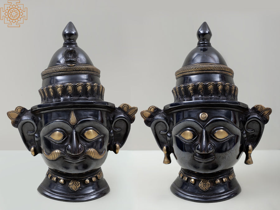 9" Brass Shiva Parvati Face Statue for Home Pooja