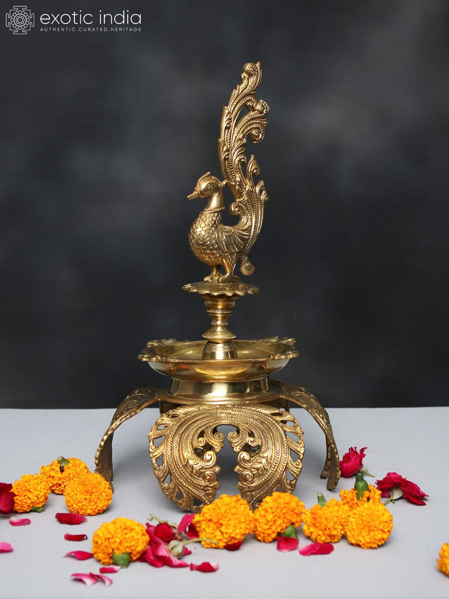 15" Brass Peacock Lamp for Home Decor