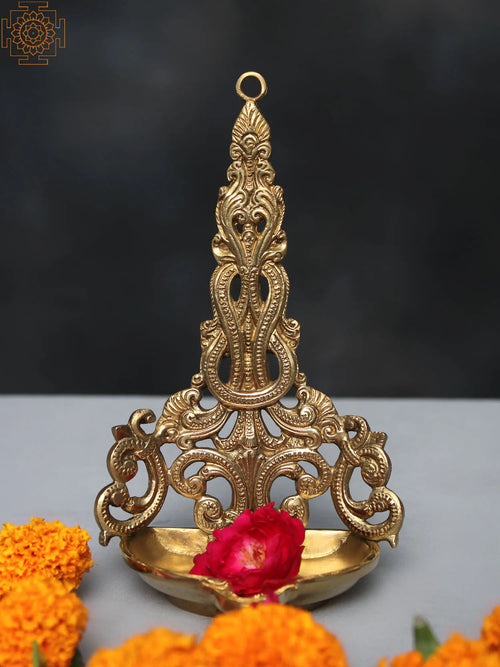 8" Brass Designer Wall Hanging Diya for Home Decor