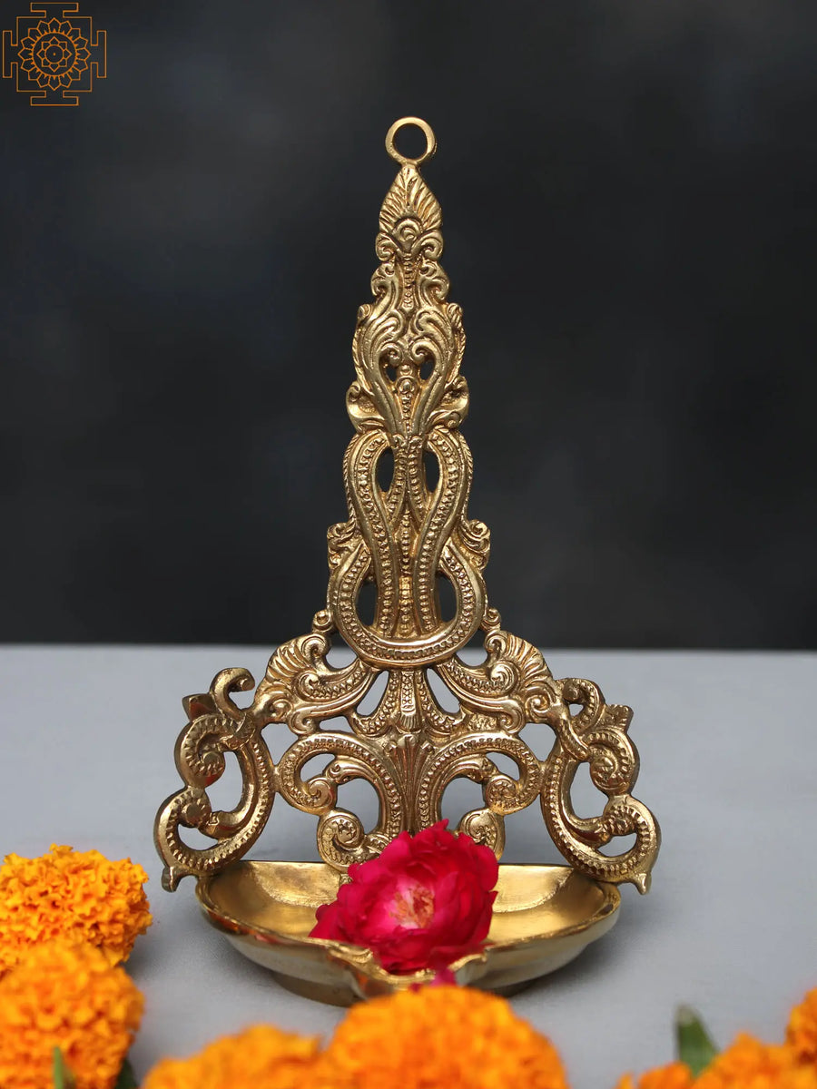 8" Brass Designer Wall Hanging Diya for Home Decor