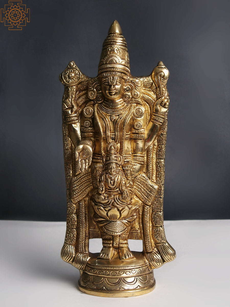 12" Brass Lord Tirupati Balaji with Goddess Lakshmi Statue