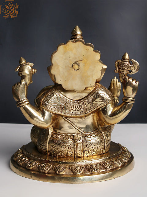 11" Brass Lord Ganesha Seated on Pedestal