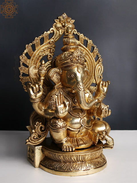 14" Lord Ganesha Seated on Kirtimukha Throne