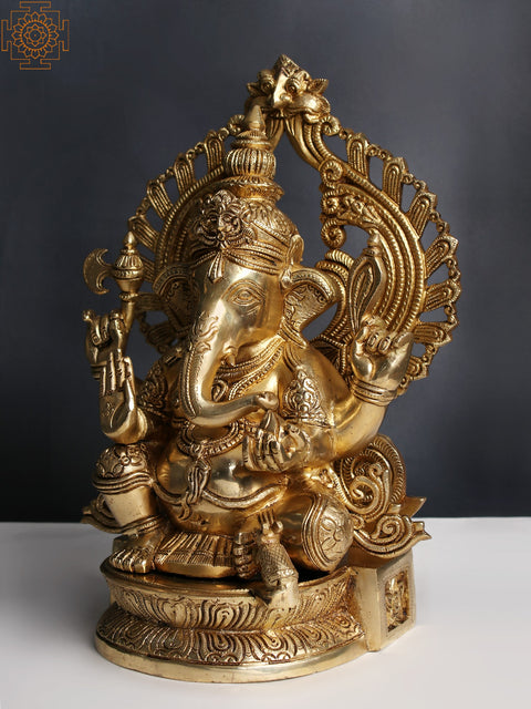 14" Lord Ganesha Seated on Kirtimukha Throne
