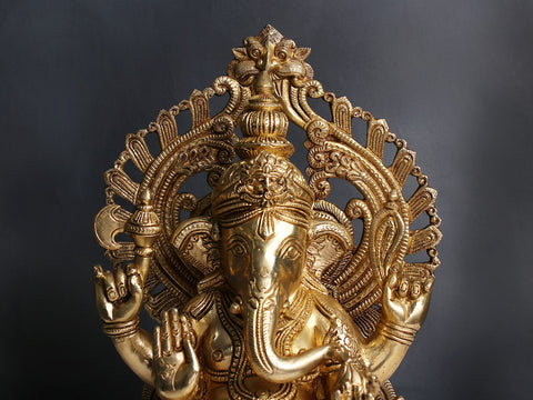 14" Lord Ganesha Seated on Kirtimukha Throne