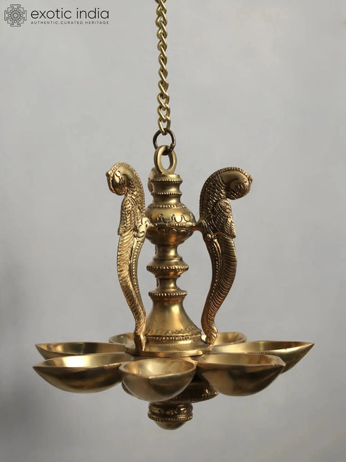 7" Brass Parrot Hanging Diya for Home Decor