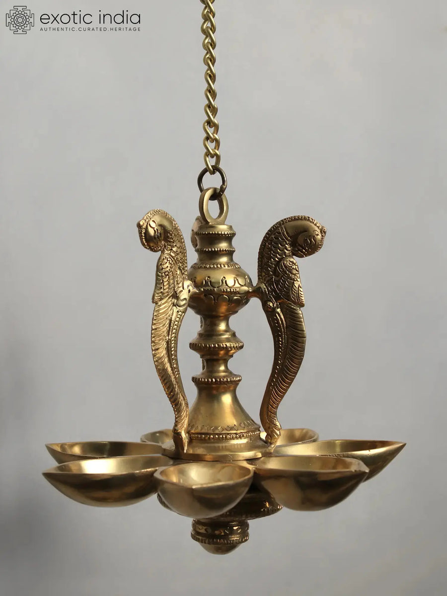 7" Brass Parrot Hanging Diya for Home Decor