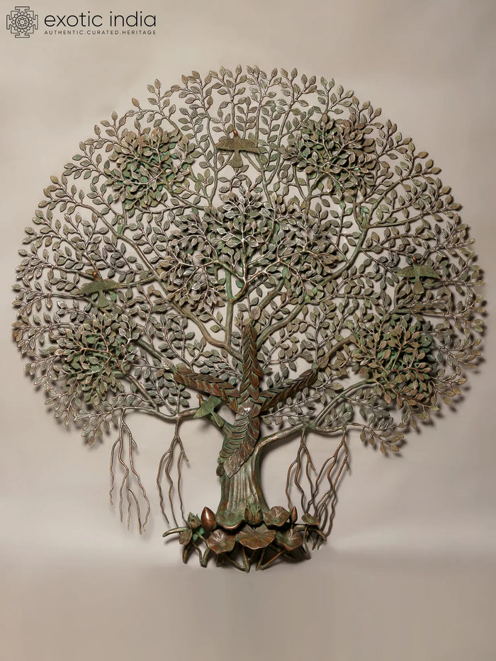 52" Large Brass Tree of Life with Birds Wall Hanging Sculpture